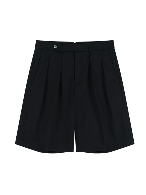 Essential Gabardine Cotton Double Pleats Chino Shorts (Black)