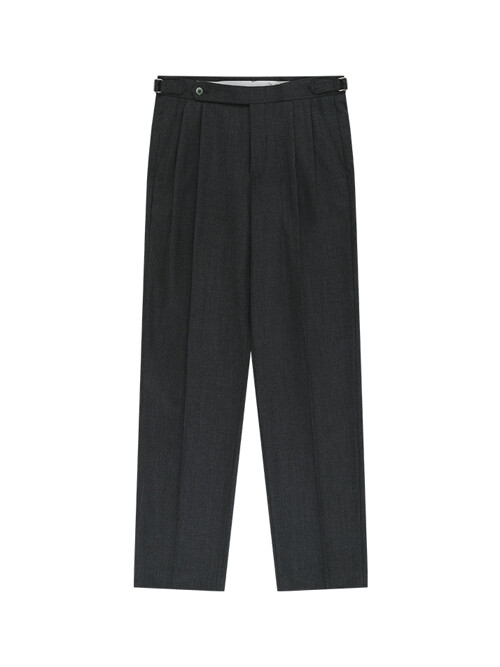Wool Gabardine adjust Double-Pleated relaxed Trouser (Charcoal)