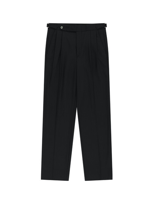 Wool Gabardine adjust Double-Pleated relaxed Trouser (Black)