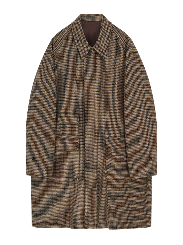 Wool Gun Check Balmacaan Coat (Beige)