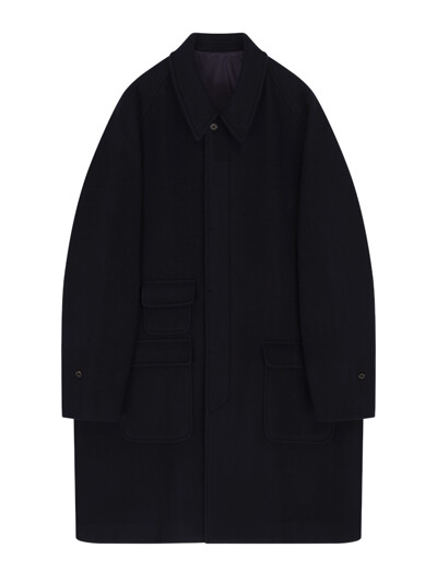 Wool Balmacaan Coat (Dark Navy)