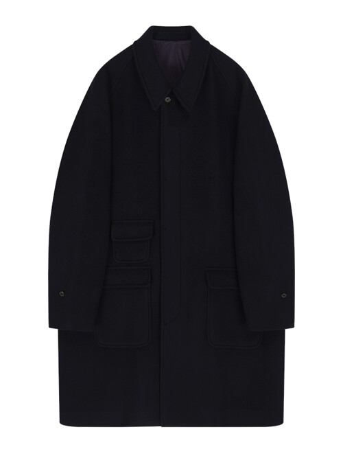 Wool Balmacaan Coat (Dark Navy)