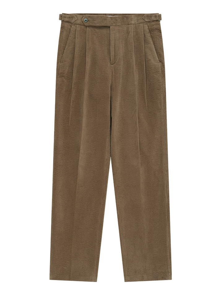 Corduroy adjust Double-Pleated relaxed Trouser (Beige)