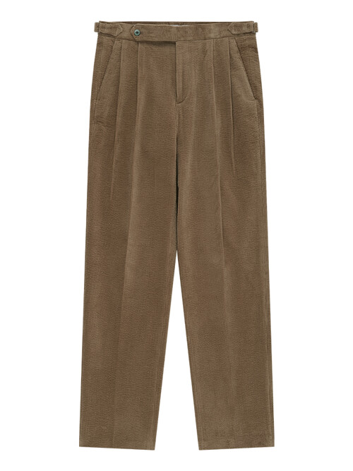 Corduroy adjust Double-Pleated relaxed Trouser (Beige)