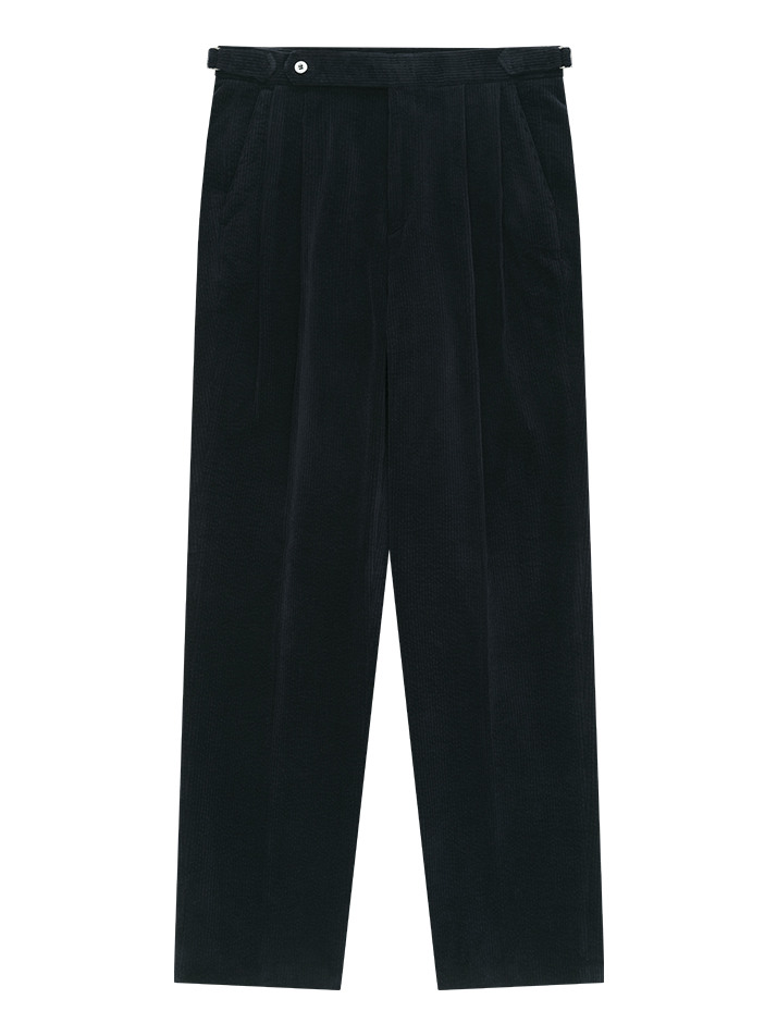Corduroy adjust Double-Pleated relaxed Trouser (Navy)