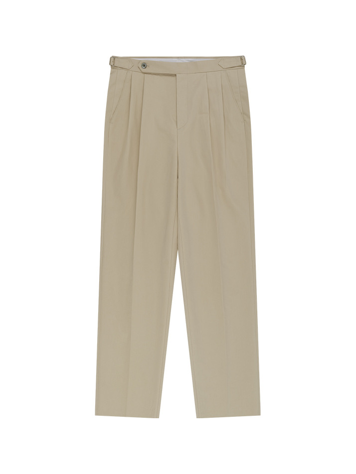Essential Cotton Twill Adjust 2-Pleated Relaxed Chino (Beige)