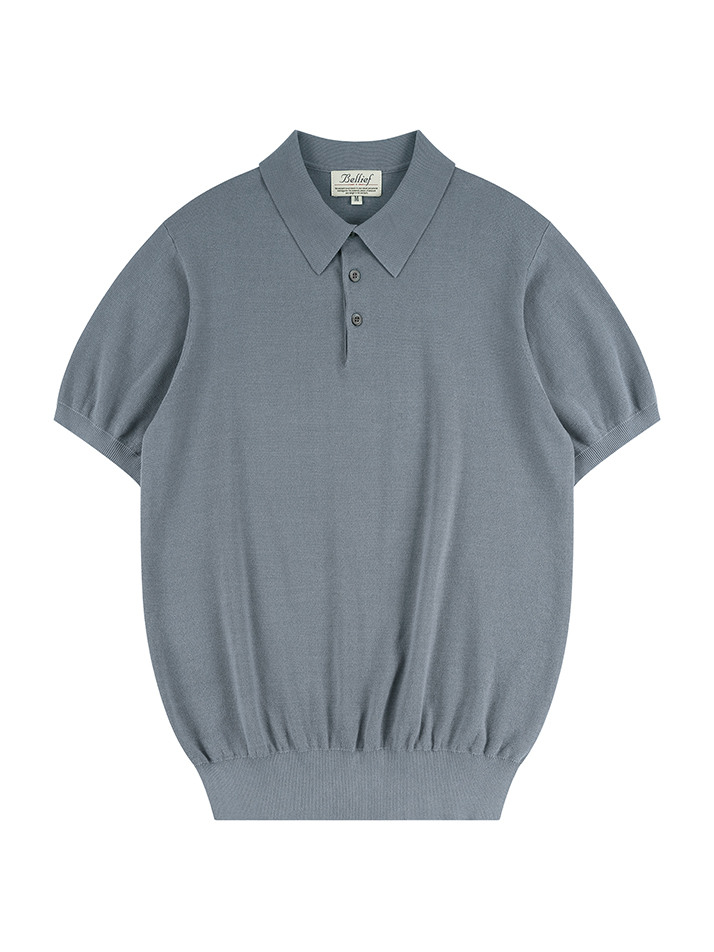 Essential Hard Twist Cotton Short Sleeve Polo Knit (Ice Blue)