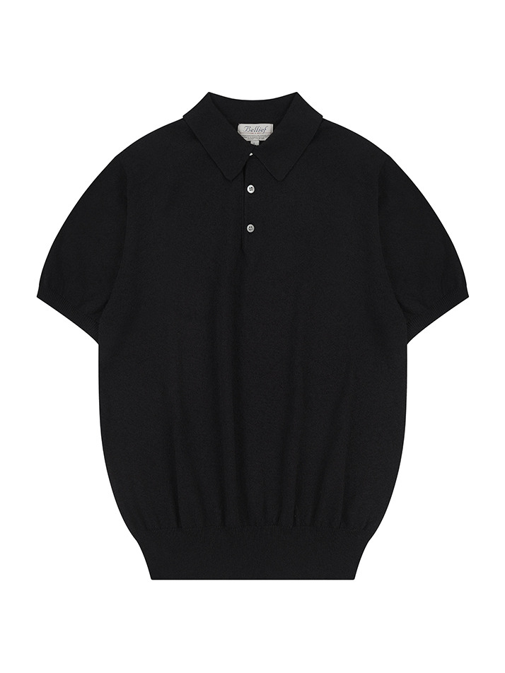 Essential Boucle Cotton Short-Sleeve Polo Knit (Black)