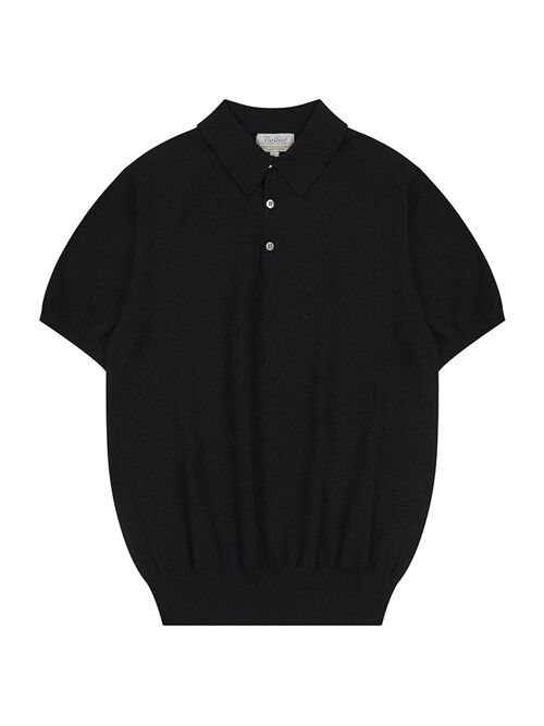 Essential Boucle Cotton Short-Sleeve Polo Knit (Black)
