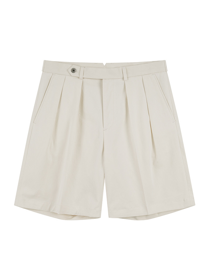 Essential Cotton 2-Pleated Chino Shorts (Ecru)