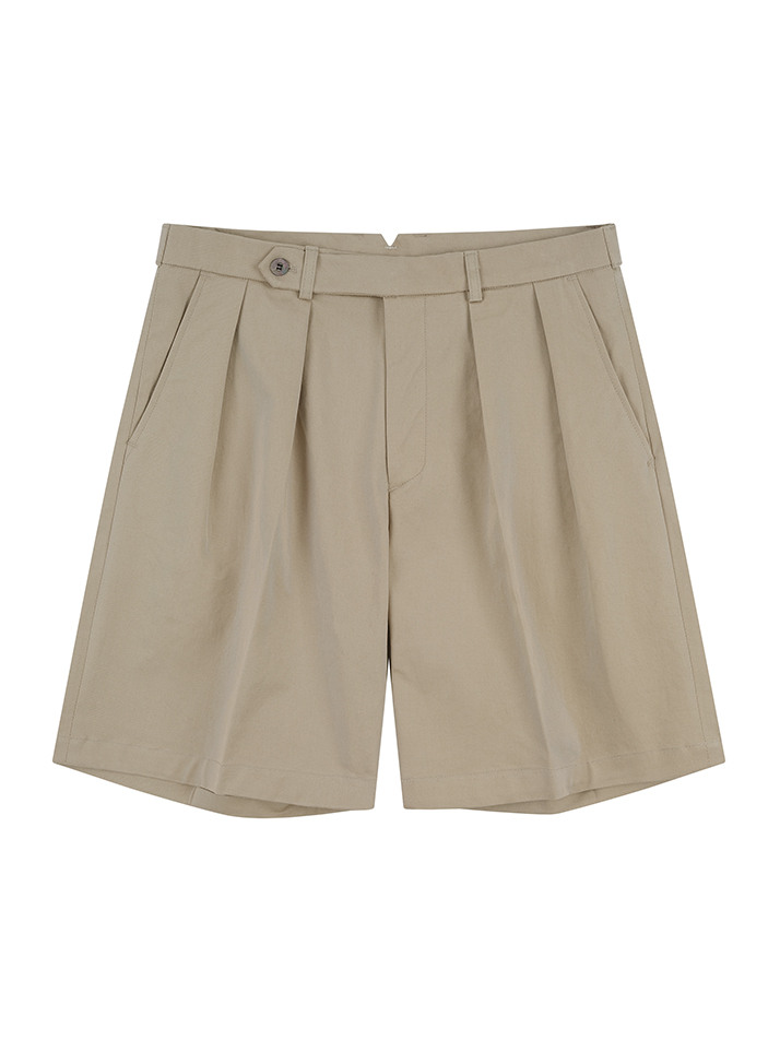 Essential Cotton 2-Pleated Chino Shorts (Beige)