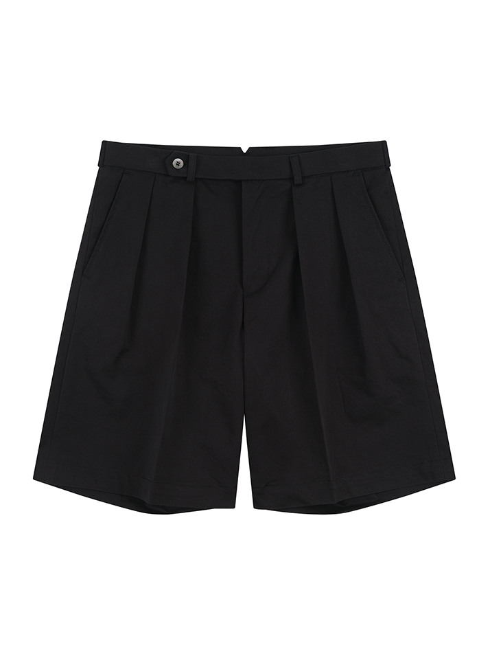 Essential Cotton 2-Pleated Chino Shorts (Black)