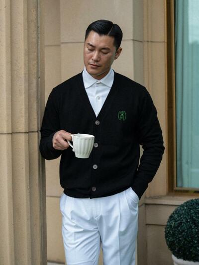 ALCCA010 스카프 심볼 가디건_black&green