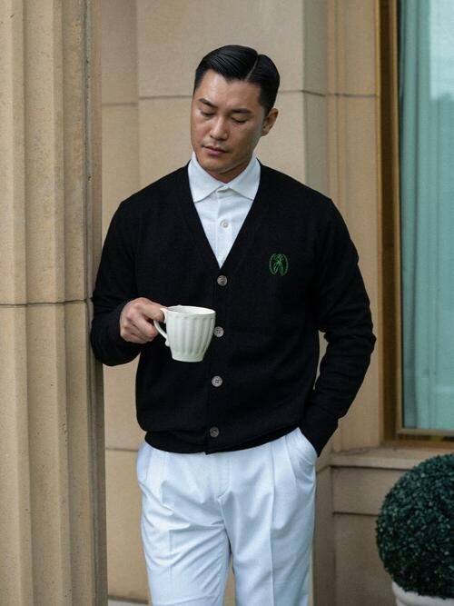 ALCCA010 스카프 심볼 가디건_black&green