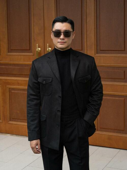 ALCJK002 테일러드 스웨이드 사파리 자켓_black