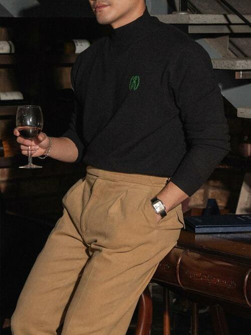 ALCKT037 스카프 심볼 하프 터틀넥 니트_black & green