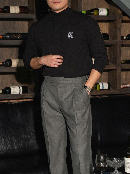 ALCKT037 스카프 심볼 하프 터틀넥 니트_black & white