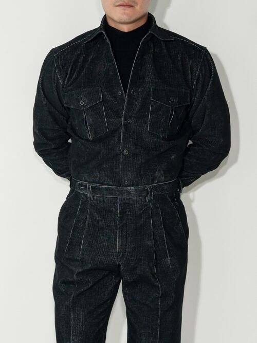 ALCSH017 투포켓 데님 코듀로이 셔츠_black