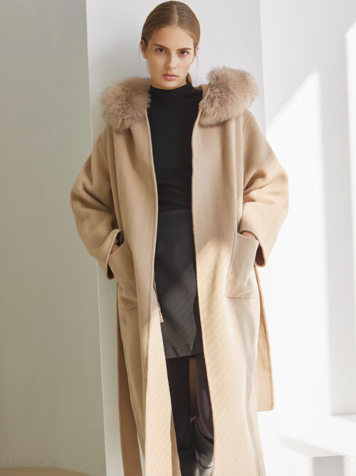 marcello fox hooded handmade coat (brown)