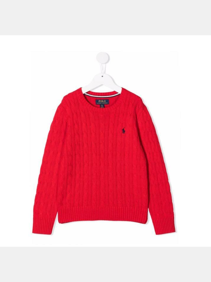 [랄프로렌] 21FW 키즈 포니 자수 케이블 니트 레드 702674 021