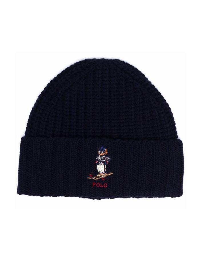 [랄프로렌] 23FW 베어 자수 골지 비니 블루 449853941 001