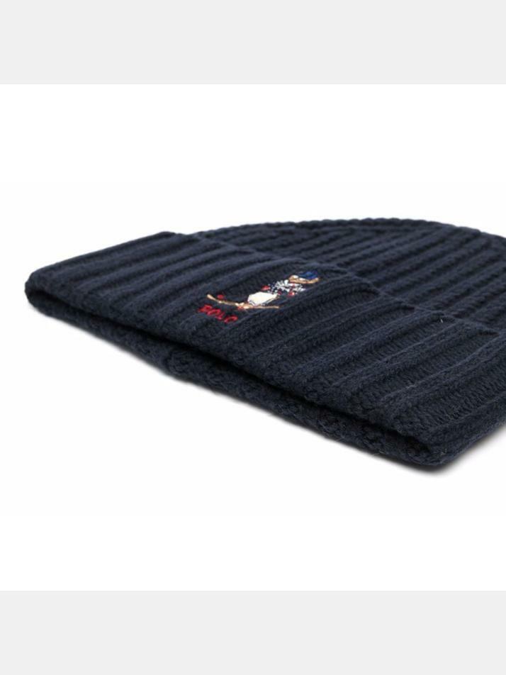 [랄프로렌] 23FW 베어 자수 골지 비니 블루 449853941 001