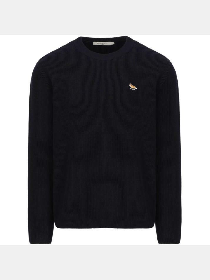[메종 키츠네] 13주년 폭스 패치 니트 네이비 IM00511KT1064 P481