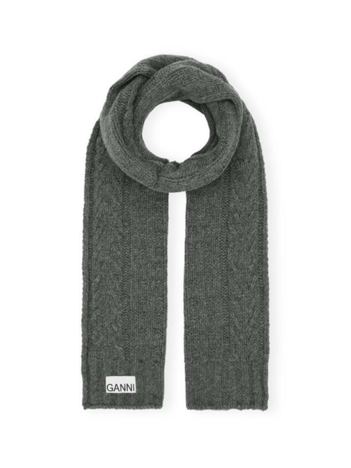 [가니] 23FW 로고 패치 케이블 울 머플러 그레이 A5364 523