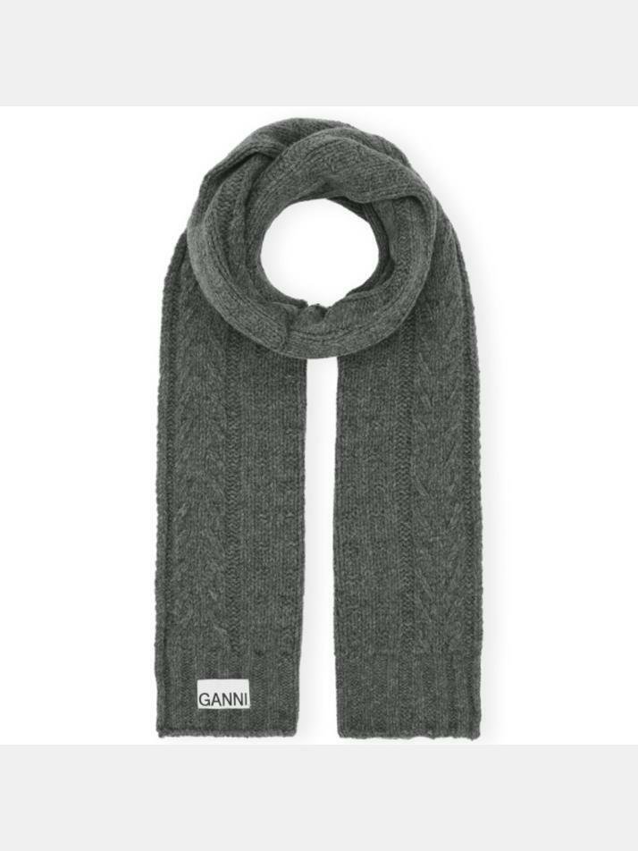 [가니] 23FW 로고 패치 케이블 울 머플러 그레이 A5364 523