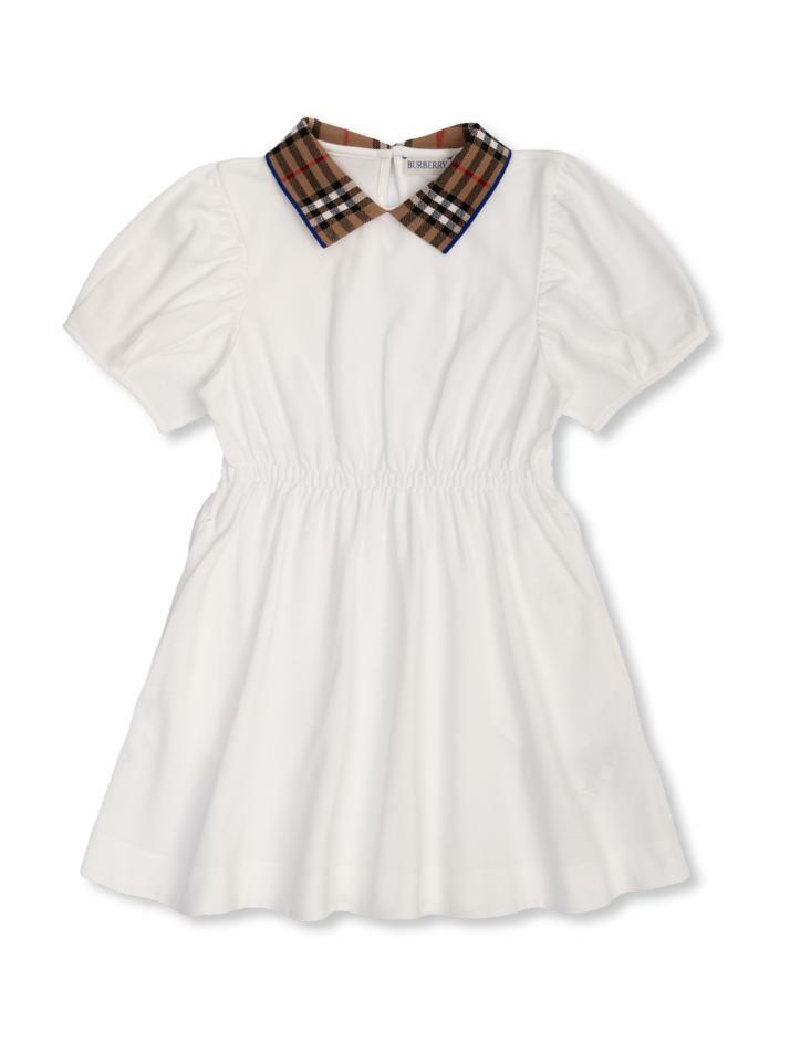 [버버리] 24SS 키즈 여성 체크 카라 원피스 화이트 8073165