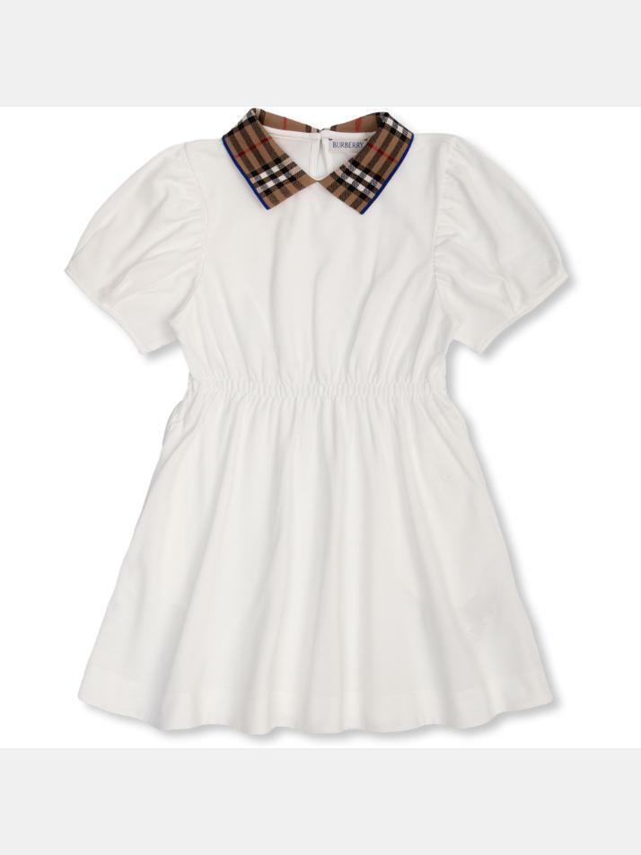 [버버리] 24SS 키즈 여성 체크 카라 원피스 화이트 8073165