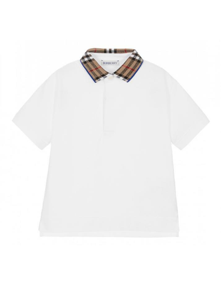 [버버리] 24SS 키즈 체크 카라 티셔츠 화이트 8073160