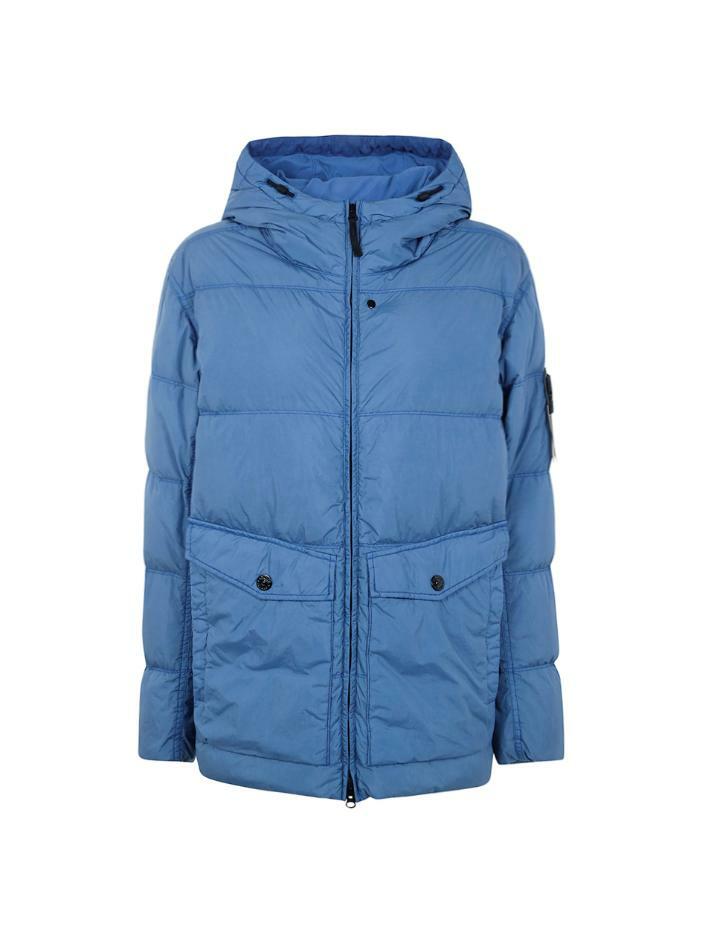 [스톤 아일랜드] 25FW 가먼트다이 크링클랩스 후드 패딩자켓 스틸블루 K2S15 4100011 S0A23 V002B