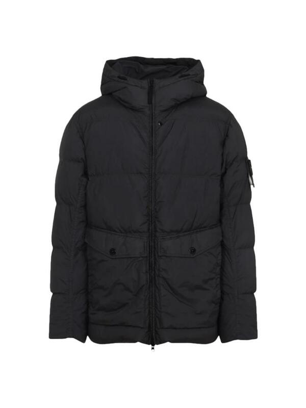 [스톤 아일랜드] 25FW 가먼트다이 크링클 랩스 후드 패딩자켓 블랙 K2S15 4100011 S0A23 V0029