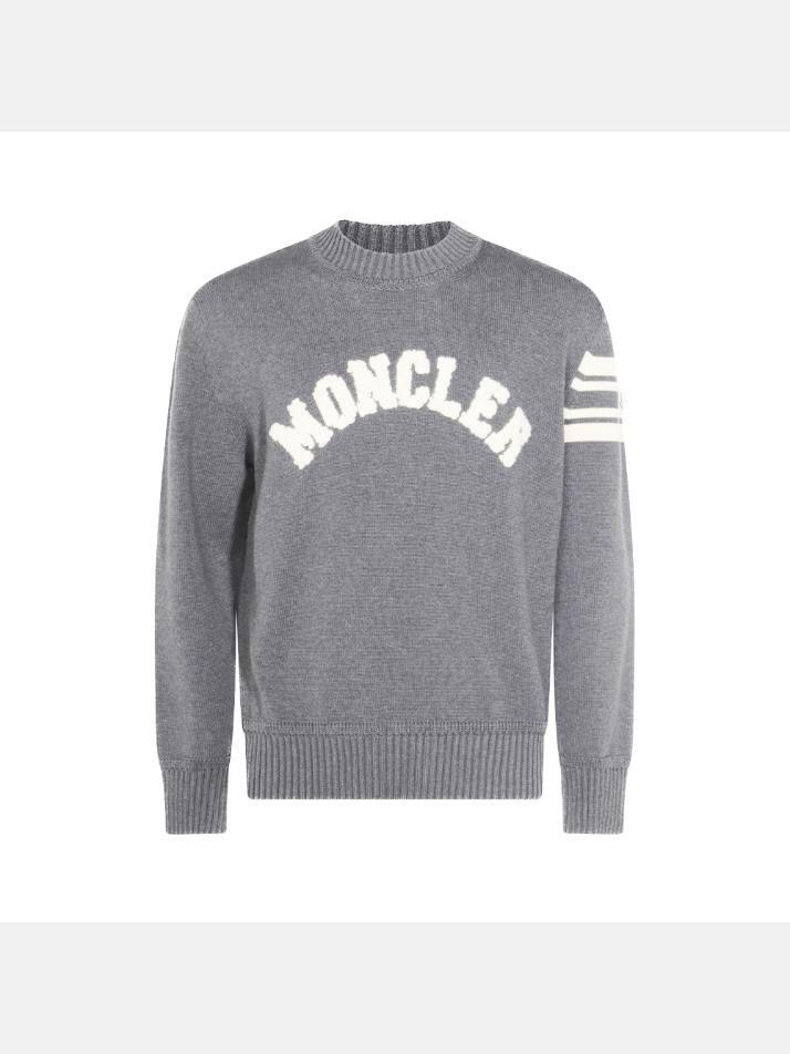 [몽클레어] 25FW 부클 레터링 로고 패치 니트 그레이 9C000 09 M1367 930
