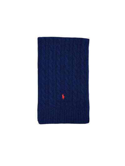 [랄프로렌] 25FW 포니 자수 클래식 케이블 머플러 블루 449959345 002