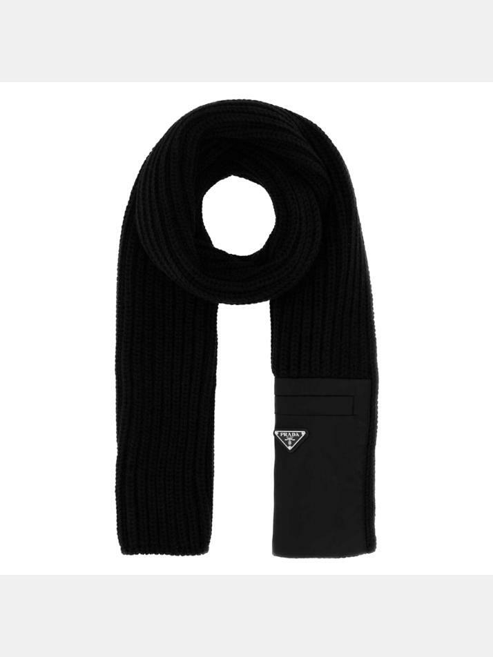 [프라다] 25FW 삼각로고 나일론 포켓 울 머플러 블랙 2FS106 1WTO F0002