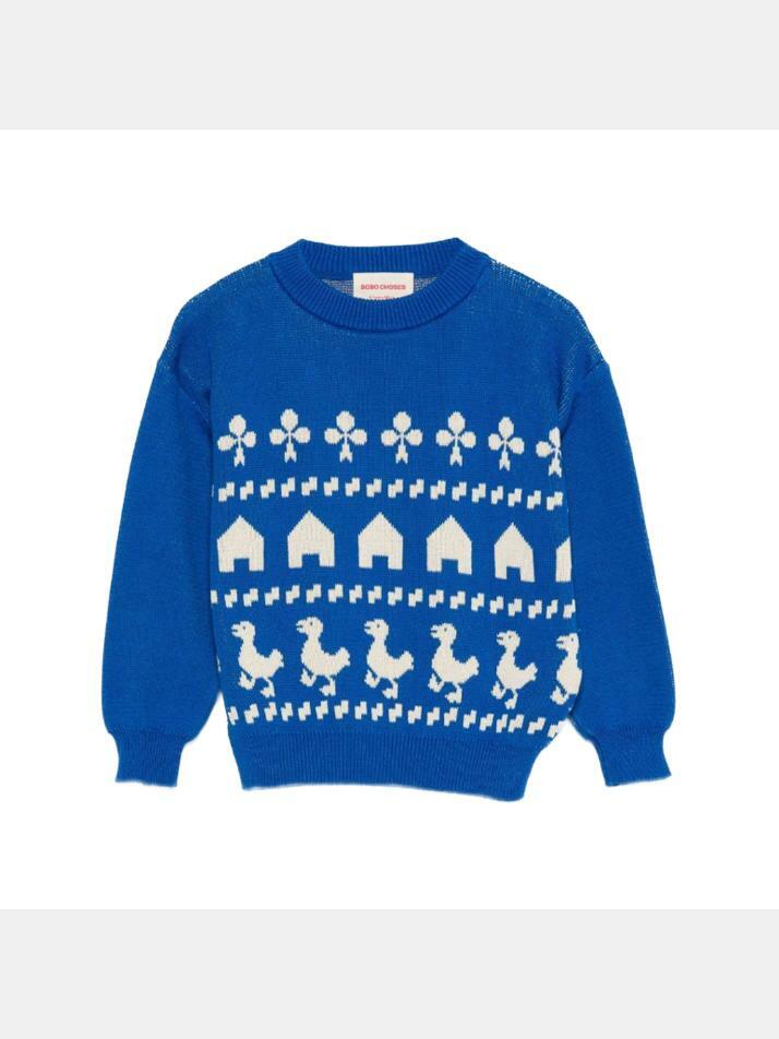 [보보쇼즈] 키즈 팜 애니멀 프린팅 자카드 니트 블루 B225AC108 421