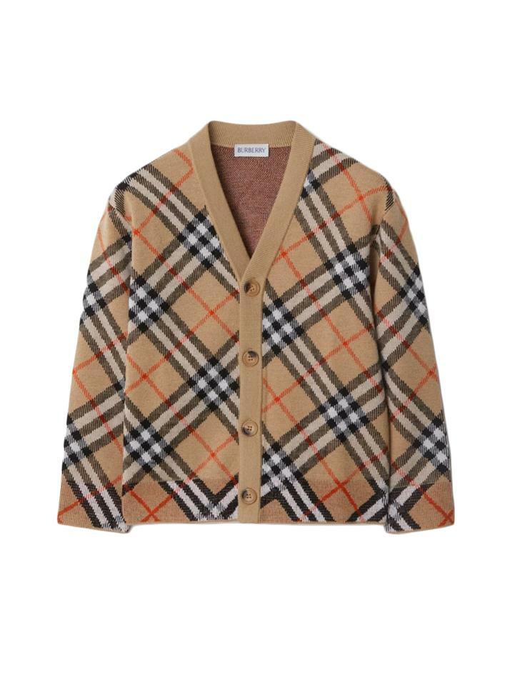 [버버리] 25FW 키즈 빈티지 체크 브이넥 울 가디건 샌드 8104300