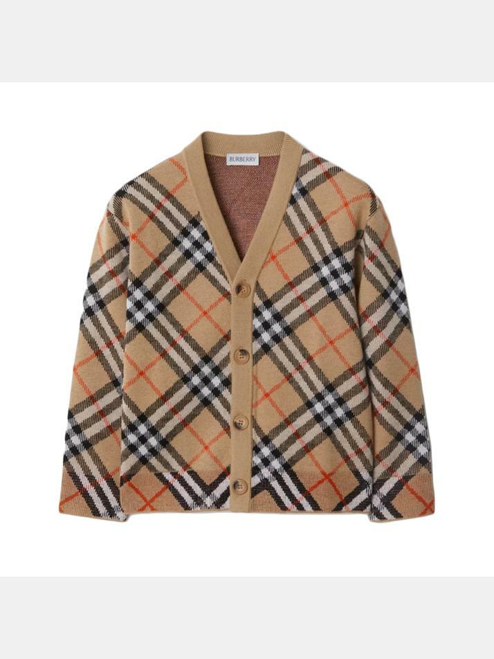 [버버리] 25FW 키즈 빈티지 체크 브이넥 울 가디건 샌드 8104300