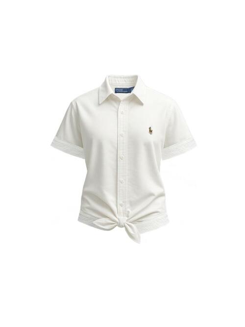 [랄프로렌] 25FW 여성 포니 자수 숏슬리브 크롭 셔츠 화이트 211971516 001