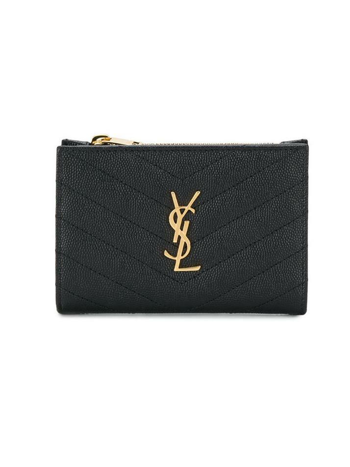 [생로랑] 25FW 금장 마틀라세 코인 반지갑 블랙 668287 BOW01 1000