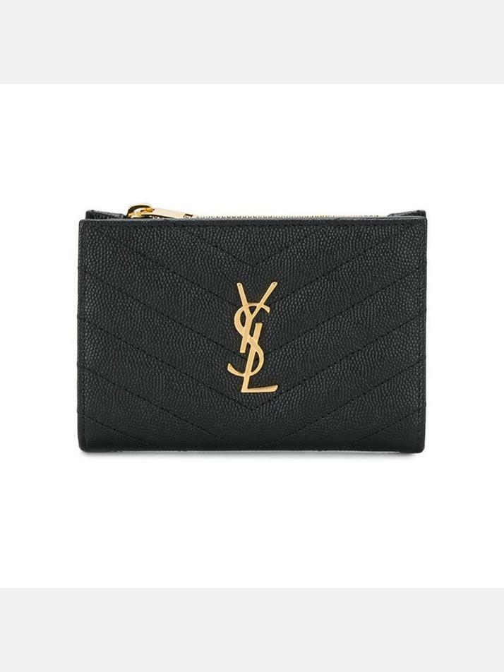 [생로랑] 25FW 금장 마틀라세 코인 반지갑 블랙 668287 BOW01 1000