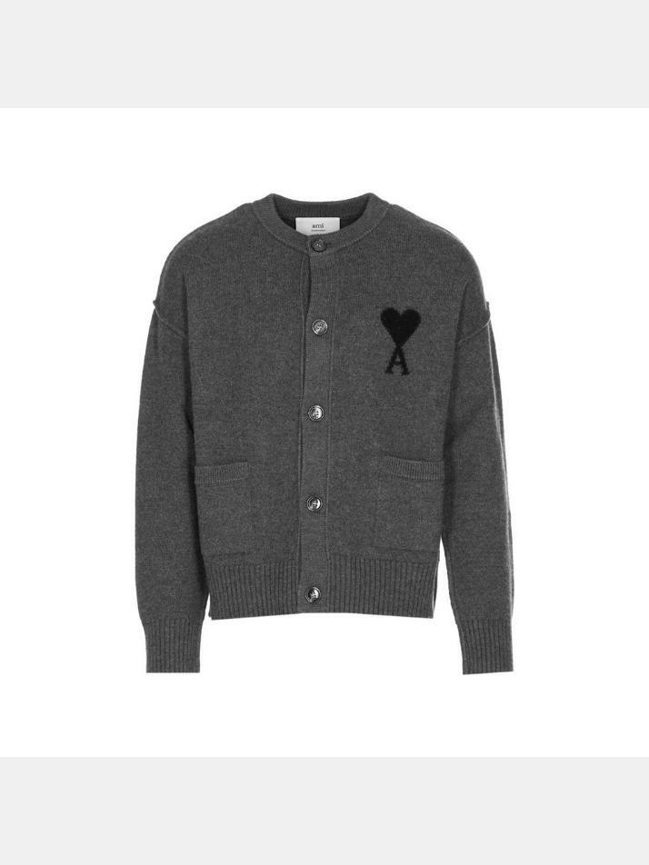 [아미] 25FW 하트 로고 울 가디건 다크그레이 UKC368 018 0504