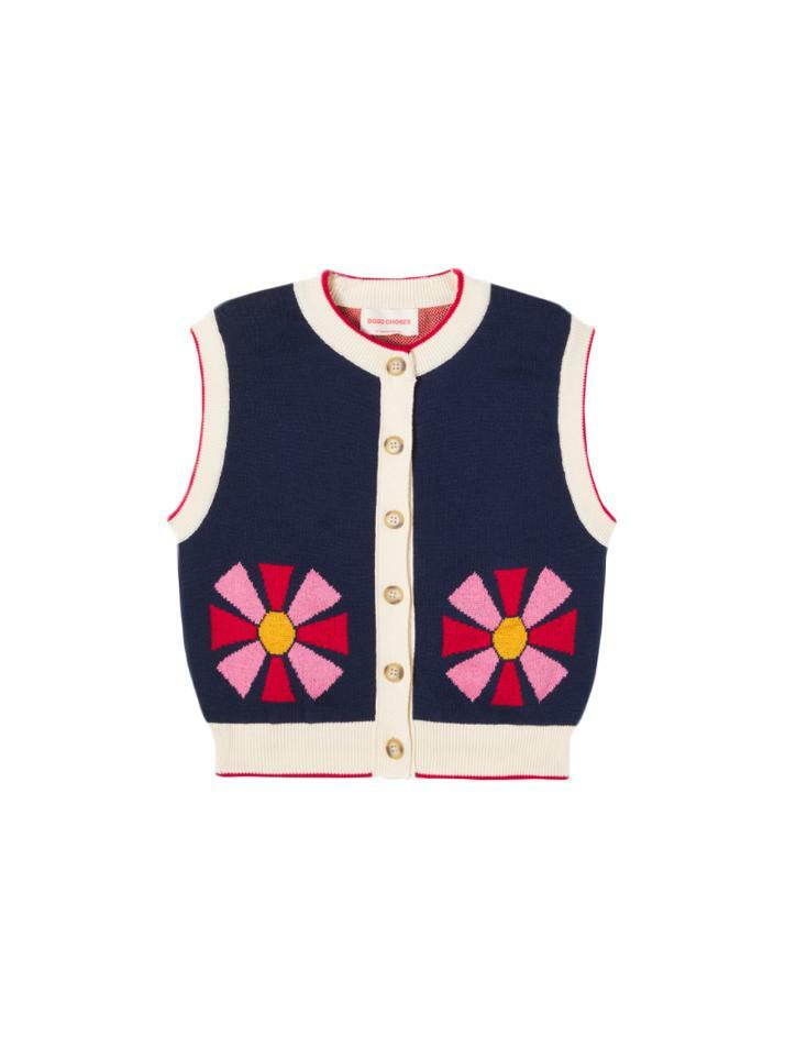 [보보쇼즈] 키즈 칼레이도스코프 니트 베스트 네이비 B225AC106 411