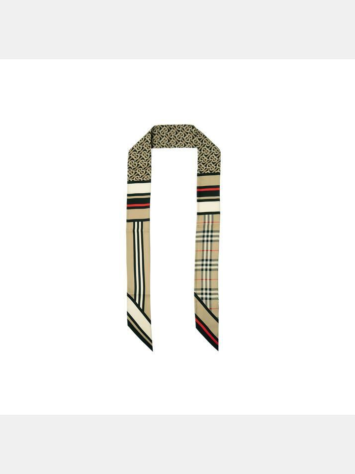 [버버리] 26SS 트리플 체크 실크 스키니 스카프 아카이브베이지 8037017