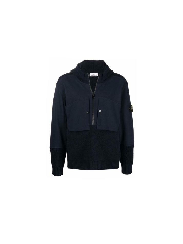 [스톤 아일랜드] 15주년 와펜 패치 반집업 후드 니트 네이비 7515571B9 V0020