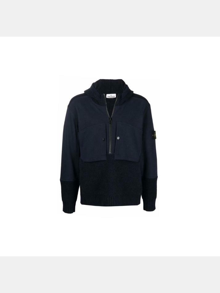 [스톤 아일랜드] 15주년 와펜 패치 반집업 후드 니트 네이비 7515571B9 V0020