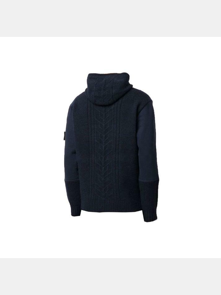 [스톤 아일랜드] 15주년 와펜 패치 반집업 후드 니트 네이비 7515571B9 V0020