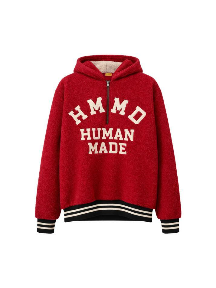 [휴먼메이드] 26SS 하프 집업 플리스 후드티 레드 HM30CS008 RED